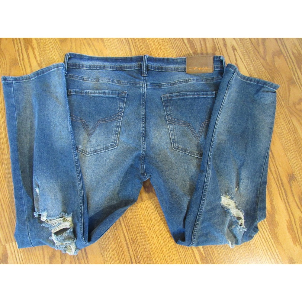 Tc And Co Los Angeles Slim Fit Distressed Blue Jeans Mens 36x30 Ripped Denim‎
